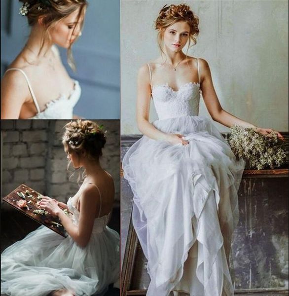 2019 spaghetti straps sweetheart lace wedding dresses boho wedding gowns pleated tulle summer a line dress for bride covered buttons, White
2019 spaghetti straps sweetheart lace wedding dresses boho wedding gowns pleated tulle summer a line dress for bride covered buttons, White
