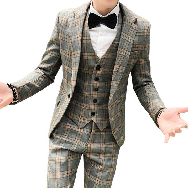 men's british slim plaid printed suit high-end business groom wedding banquet dress blazer three-piece (jacket + vest + pants), White;black
men's british slim plaid printed suit high-end business groom wedding banquet dress blazer three-piece (jacket + vest + pants), White;black