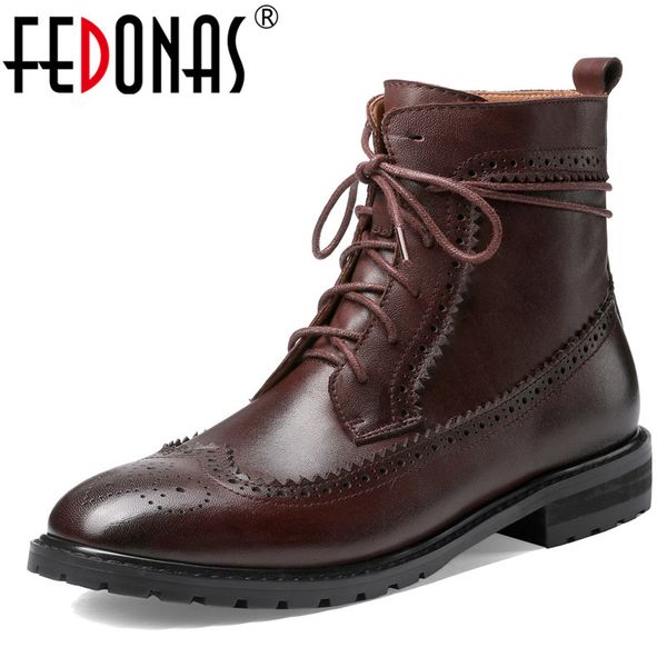 fedonas short boots women ankle boots 2020 winter vintage genuine leather brogue shoes woman lace up party office shoes female, Black
fedonas short boots women ankle boots 2020 winter vintage genuine leather brogue shoes woman lace up party office shoes female, Black
