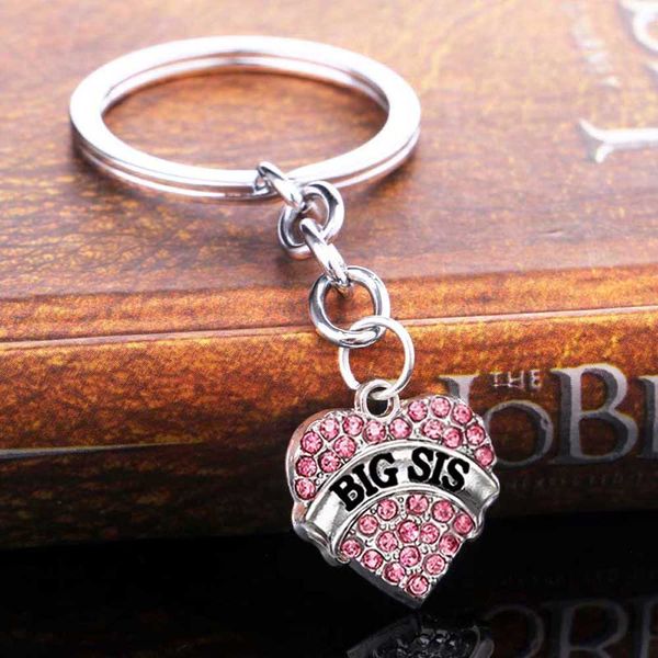 

12 pc wholesale keyring big sis sister love heart pink crystal family women girl keychain key chain friend family gifts hot, Silver