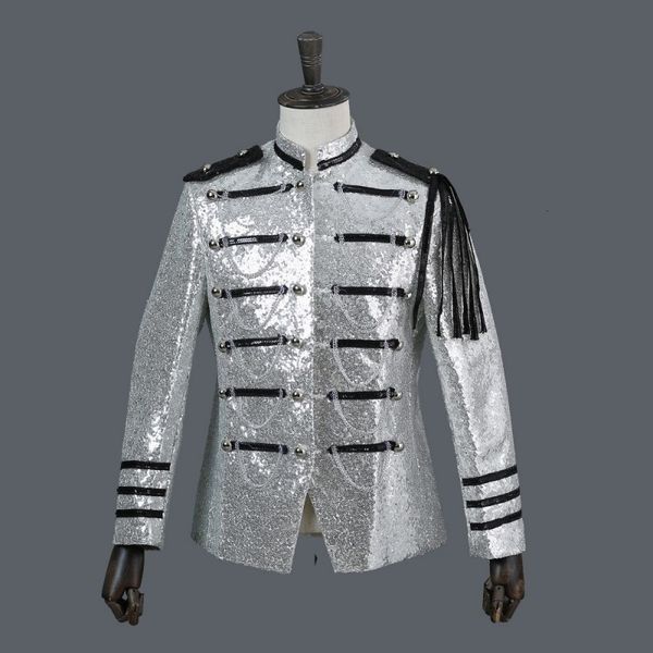 mens stage performance sequins blazer jacket stand collar chains court tassels blazer suit single breasted shiny coat, White;black
mens stage performance sequins blazer jacket stand collar chains court tassels blazer suit single breasted shiny coat, White;black