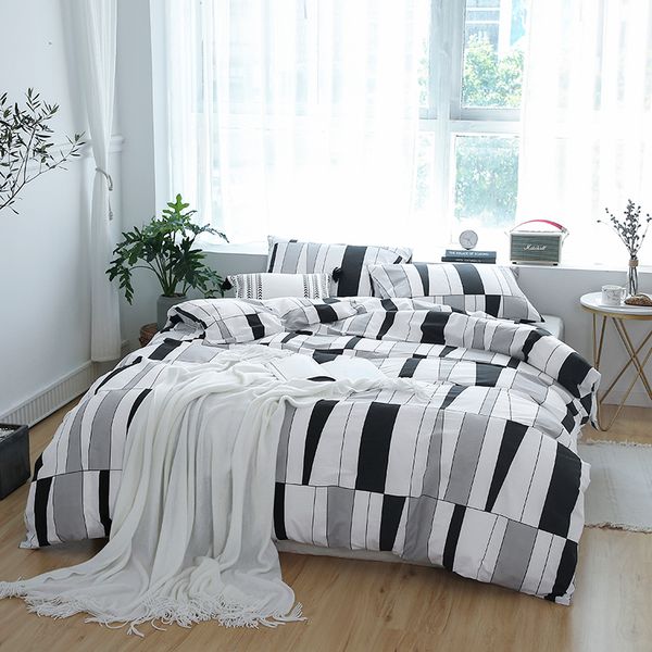north european style grey white plaid 3/4pcs reactive printed duvet cover flat sheet pillowcase set 100% cotton bedding sets
north european style grey white plaid 3/4pcs reactive printed duvet cover flat sheet pillowcase set 100% cotton bedding sets
