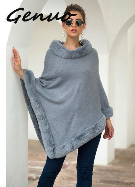 genuo new 2019 autumn winter new women sweaters cloak fur edge round neck pure color lady's knitted shawl, Black
genuo new 2019 autumn winter new women sweaters cloak fur edge round neck pure color lady's knitted shawl, Black