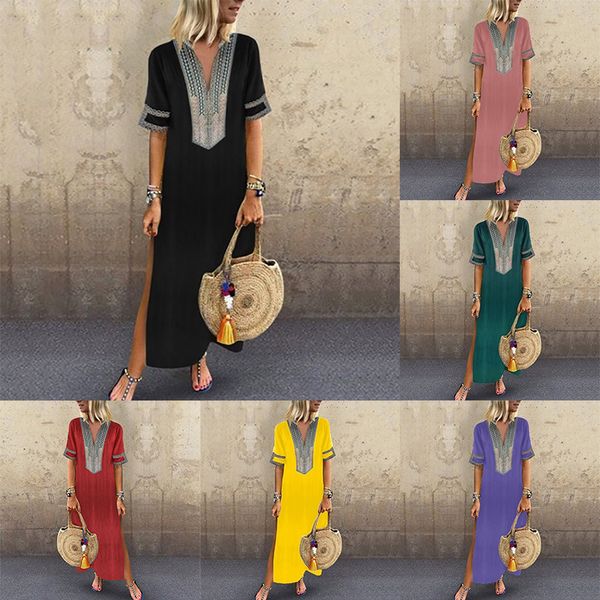 2019 women v neck short sleeve dress casual loose boho long maxi floral national chiffon dress party beach split vestido, Black;gray
2019 women v neck short sleeve dress casual loose boho long maxi floral national chiffon dress party beach split vestido, Black;gray