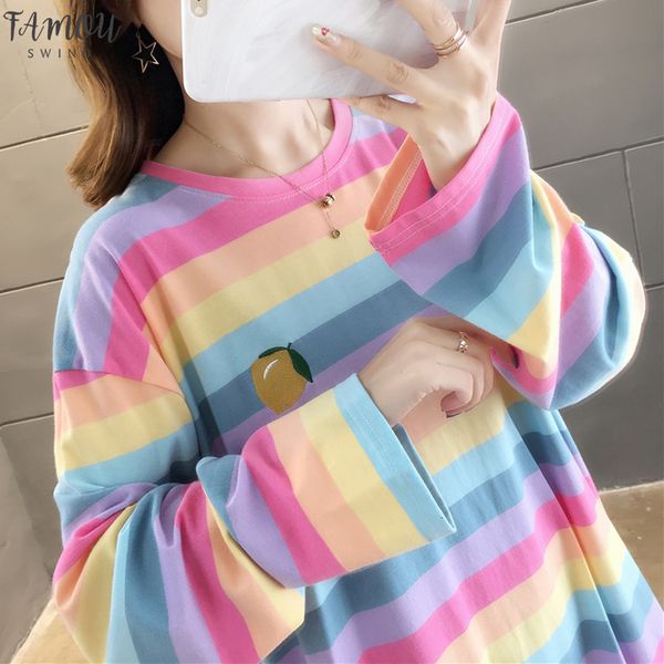 fall 2020 harajuku kawaii oversized t shirt women autumn rainbow striped shirt for long sleeve korean tshirt ladies, White
fall 2020 harajuku kawaii oversized t shirt women autumn rainbow striped shirt for long sleeve korean tshirt ladies, White