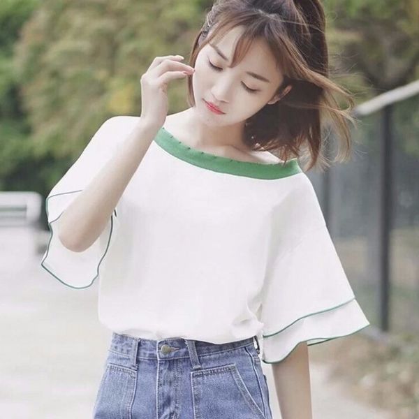 summer women loose o neck simple wild color matching ruffled short sleeve tshirt top, White
summer women loose o neck simple wild color matching ruffled short sleeve tshirt top, White