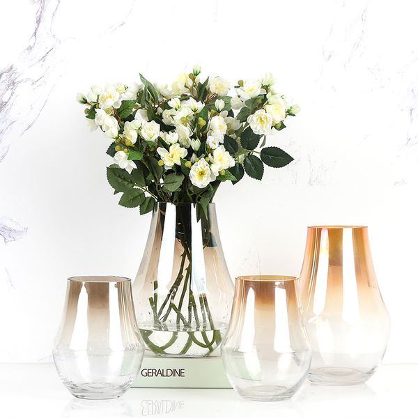 1pc glass flower vase metal color art vase champagne flowerpot home decor wedding decoration hydroponics container
1pc glass flower vase metal color art vase champagne flowerpot home decor wedding decoration hydroponics container