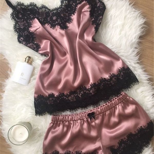 2019 women pajamas satin pyjama set black lace v-neck pyjamas sleeveless and shorts sleepwear suits, Blue;gray
2019 women pajamas satin pyjama set black lace v-neck pyjamas sleeveless and shorts sleepwear suits, Blue;gray