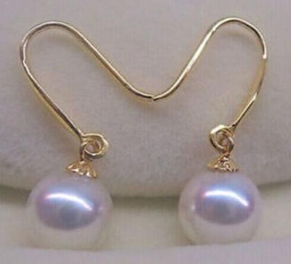 un par de 10-9mm ronda akoya blanco perla earrings14k, Silver