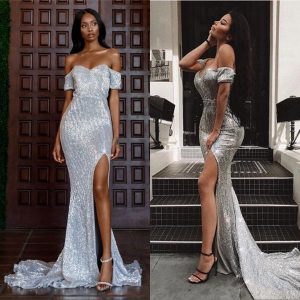 new arabic style silver mermaid prom evening dresses split off shoulder elegant long prom gowns lace sequined pageant wear, Black
new arabic style silver mermaid prom evening dresses split off shoulder elegant long prom gowns lace sequined pageant wear, Black