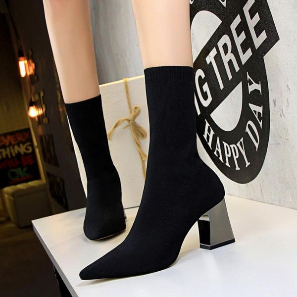 new arrival women's retro wood grain square heel short boots show thin concise lycra stretch high heels boots women pointed toe, Black
new arrival women's retro wood grain square heel short boots show thin concise lycra stretch high heels boots women pointed toe, Black