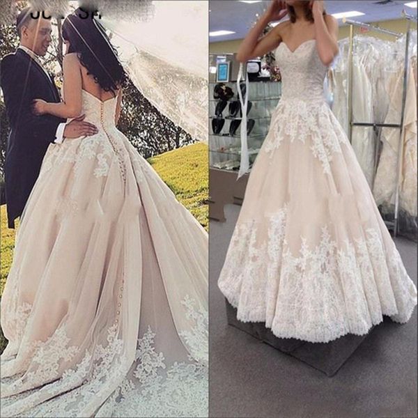 элегантный кружева линия свадебные платья милая аппликация тюль backless развертки поезд свадебные платья сшитое, White
элегантный кружева линия свадебные платья милая аппликация тюль backless развертки поезд свадебные платья сшитое, White