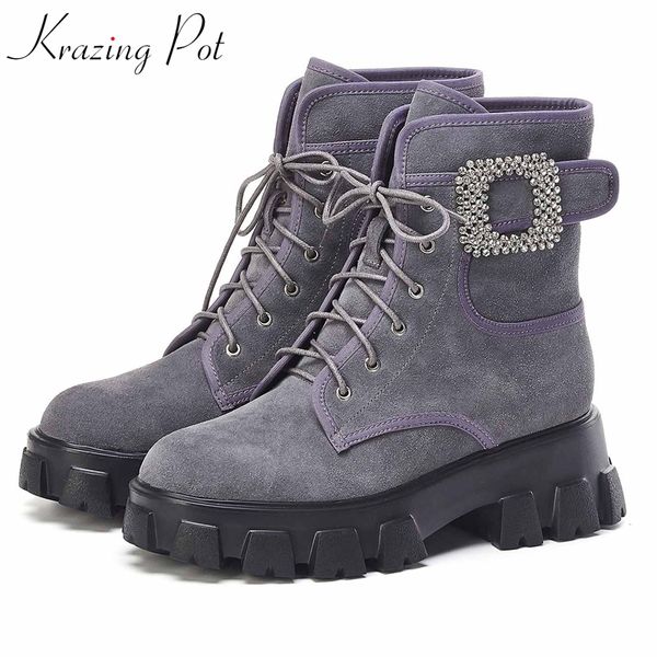 krazing pot chic design cow suede round toe thick bottom platform boots wedges high heels crystal metal fastener ankle boots l17, Black
krazing pot chic design cow suede round toe thick bottom platform boots wedges high heels crystal metal fastener ankle boots l17, Black