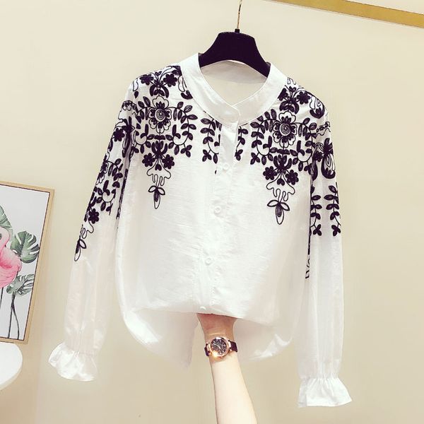 blouses womens 2020 spring new flower embroidered shirt stand collar loose temperament ladies white blouse blusa
blouses womens 2020 spring new flower embroidered shirt stand collar loose temperament ladies white blouse blusa