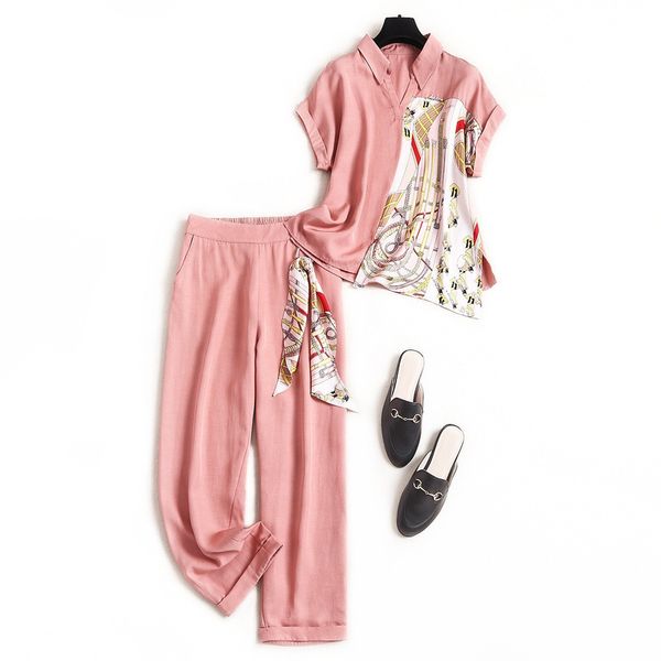 two piece dress women casual floral embroidery 3d flower tshirts +chiffon pants 2pcs clothing sets summer suits, White