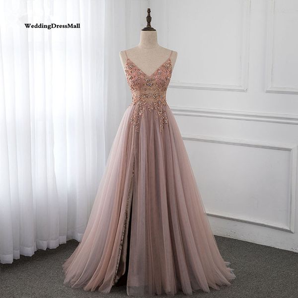sweet dusty pink crystal prom dresses long straps spaghetti see through tulle evening gown slit right, Black
sweet dusty pink crystal prom dresses long straps spaghetti see through tulle evening gown slit right, Black