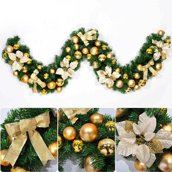 2020 2.7m gold/red christmas leaf rattan garland luxury bowknot flower balls decorated thick mantel fireplace xmas pine tree
2020 2.7m gold/red christmas leaf rattan garland luxury bowknot flower balls decorated thick mantel fireplace xmas pine tree