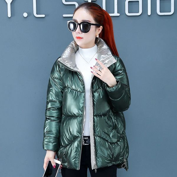 women solid glossy down coat 2019 new korean winter fashion splice zipper pockets long sleeve thickening loose short outerwear, Black
women solid glossy down coat 2019 new korean winter fashion splice zipper pockets long sleeve thickening loose short outerwear, Black