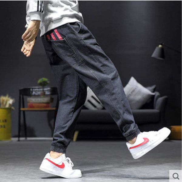 black japanese loose black jeans men points and feet, Blue