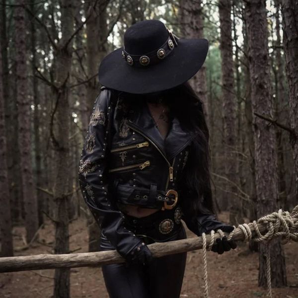 faux leather jackets gothic pu coat women rivet punk cowboy motorcycle girl casual vintage printed outerwear autumn winter coats, Black;brown 
faux leather jackets gothic pu coat women rivet punk cowboy motorcycle girl casual vintage printed outerwear autumn winter coats, Black;brown