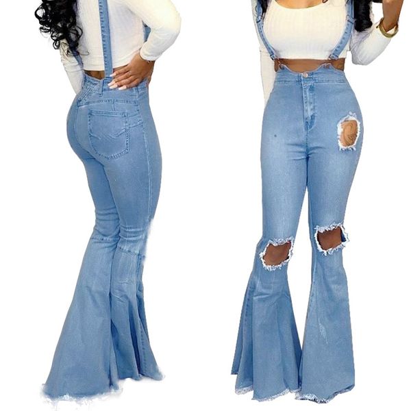 spring and autumn jeans women's fashion wild wide leg pants knee holes jeans women's flare pants bib, Blue
spring and autumn jeans women's fashion wild wide leg pants knee holes jeans women's flare pants bib, Blue