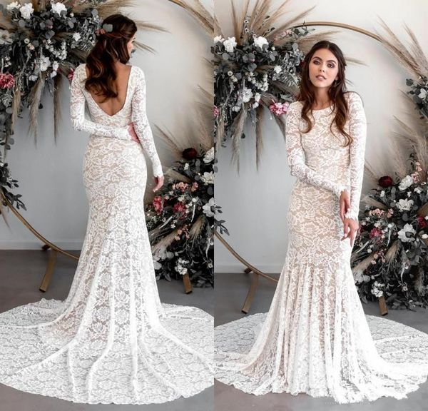 full lace mermaid wedding dresses with nude lining long sleeves open back court train bohemian bridal gowns for beach wedding 152, White
full lace mermaid wedding dresses with nude lining long sleeves open back court train bohemian bridal gowns for beach wedding 152, White