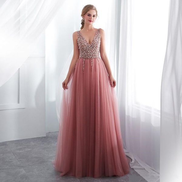2019 long evening dresses dusty pink formal prom dresses evening wear beaded party pageant dress, White;black
2019 long evening dresses dusty pink formal prom dresses evening wear beaded party pageant dress, White;black