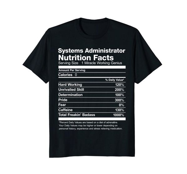 systems administrator nutrition facts funny gift t-shirt men tee shirt short sleeve cotton fitness t shirts tee, White;black
systems administrator nutrition facts funny gift t-shirt men tee shirt short sleeve cotton fitness t shirts tee, White;black
