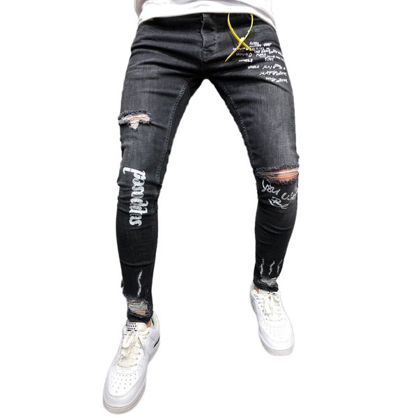 new men's new black elastic foot holes print letter pant fashion jeans ripped jeans for men vaqueros hombre erkek kot pantolon 5, Blue
new men's new black elastic foot holes print letter pant fashion jeans ripped jeans for men vaqueros hombre erkek kot pantolon 5, Blue