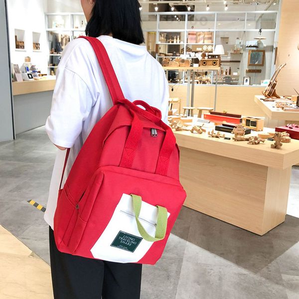 women large capacity backpack contrast color canvas schoolbag with adjustable straps new
women large capacity backpack contrast color canvas schoolbag with adjustable straps new