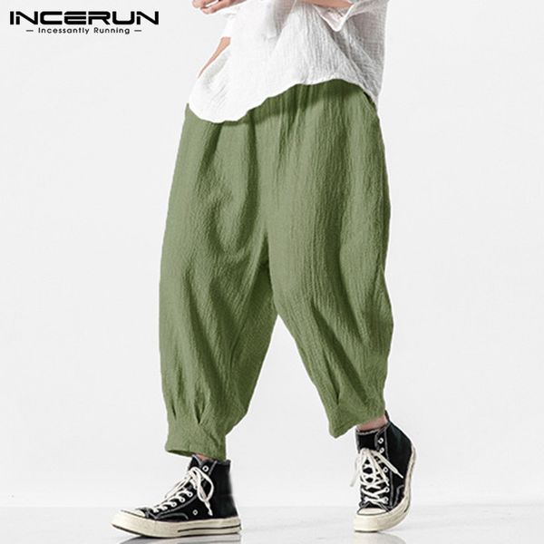 

men casual pants solid elastic waist baggy streetwear drop-crotch harem trousers men 2020 joggers cotton pantalon s-5xl incerun, Black