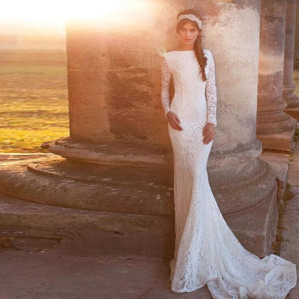 vintage full lace mermaid castle wedding dresses with long sleeve illusion back sweep train wedding gowns plus size beach wedding dress, White
vintage full lace mermaid castle wedding dresses with long sleeve illusion back sweep train wedding gowns plus size beach wedding dress, White