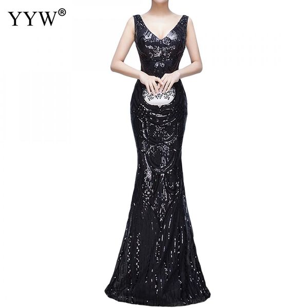 v neck sequined party dresses women luxury elegant evening gowns backless sleeveless floor length formal occasion wear for women, White;black
v neck sequined party dresses women luxury elegant evening gowns backless sleeveless floor length formal occasion wear for women, White;black