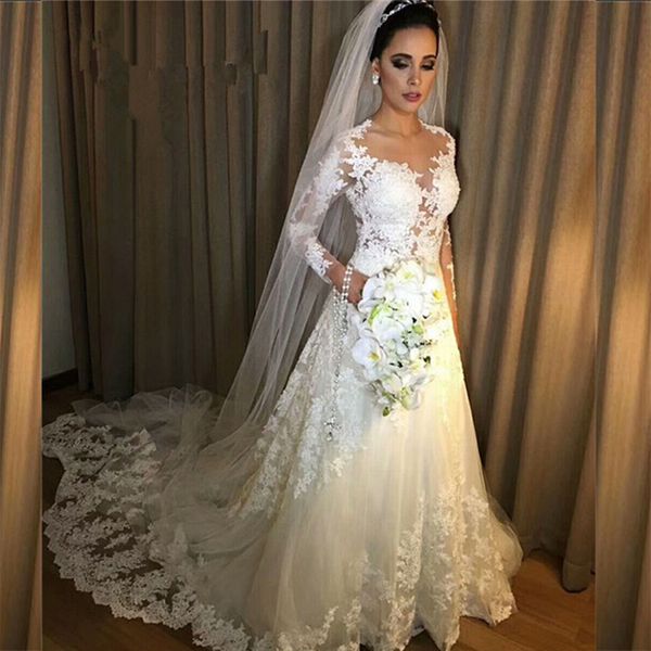 vestidos de noiva a line wedding dresses see through back long sleeves wedding gowns robe de mariage bridal dresses, White
vestidos de noiva a line wedding dresses see through back long sleeves wedding gowns robe de mariage bridal dresses, White