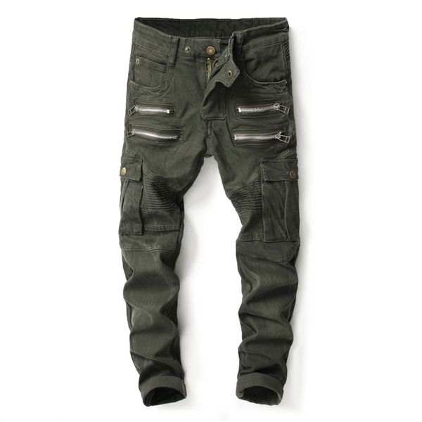 2019 men's army green slim fit ripped elastic pleated jeans fashion multi fake zippers pockets patchwork denim pants army green, Blue
2019 men's army green slim fit ripped elastic pleated jeans fashion multi fake zippers pockets patchwork denim pants army green, Blue