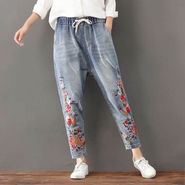 plus size 3xl vintage lace up embroidery denim jeans woman elastic waist boyfriend jeans for women casual feminino c4330, Blue
plus size 3xl vintage lace up embroidery denim jeans woman elastic waist boyfriend jeans for women casual feminino c4330, Blue
