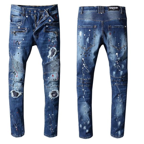 2019 designer mens distressed ripped biker jeans slim fit mens brand denim pants fashion casual designer hip hop mens jeans, Blue
2019 designer mens distressed ripped biker jeans slim fit mens brand denim pants fashion casual designer hip hop mens jeans, Blue