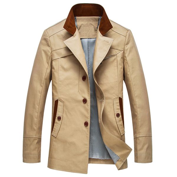 

plus size  - 5xl short stand collar tench coat men thin causal jacket 2019 new spring autumn, Tan;black
