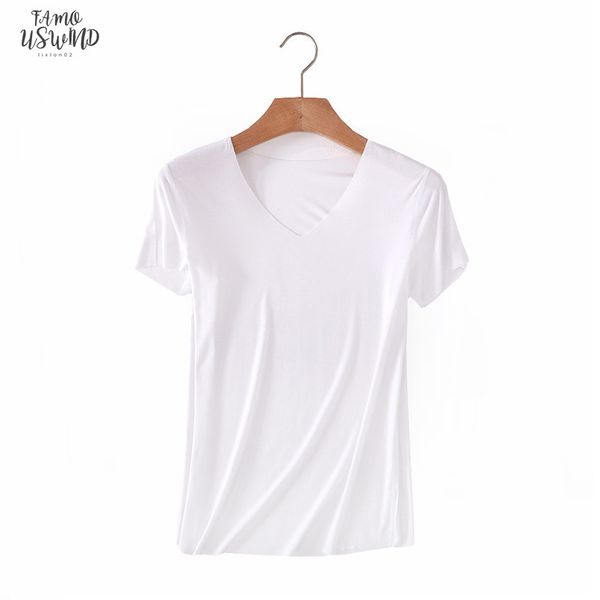 women essential t shirt basic short sleeve v neck tees solid color short unfinished viscose stretch top, White
women essential t shirt basic short sleeve v neck tees solid color short unfinished viscose stretch top, White