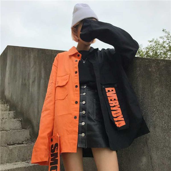 2019 harajuku denim jacket women patch letter print jeans jacket coat woman color block loose streetwear overcoat, Black;brown
2019 harajuku denim jacket women patch letter print jeans jacket coat woman color block loose streetwear overcoat, Black;brown