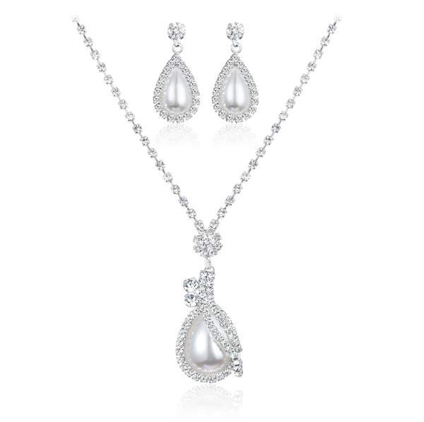 new charm simulated pearl water drop shape pendant earrings and necklace crystal accessory jewelry sets for women wedding, Silver
new charm simulated pearl water drop shape pendant earrings and necklace crystal accessory jewelry sets for women wedding, Silver
