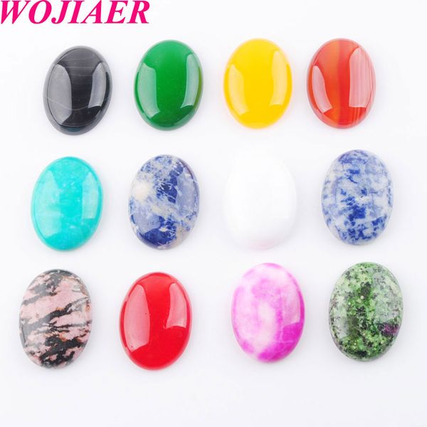 

wojiaer 10pcs/lot natural tiger s eye agate lapis lazuli gem stone beads oval cabochon cab no hole 22x30x7mm for making jewelry dbu807, Black