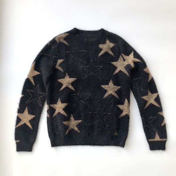 women sweater gold thread five-pointed star sweater shining star knit, White;black