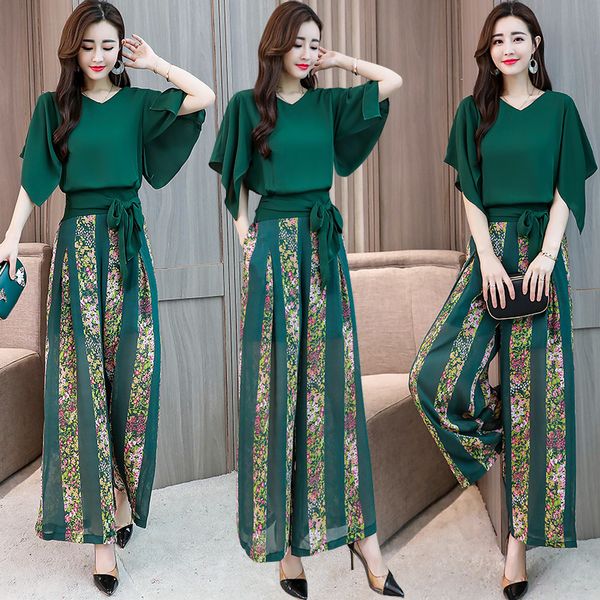 2018 summer women chiffon batwing sleeve shirt+floral wide leg pants sets lady two pieces trouser suits high quality, White
2018 summer women chiffon batwing sleeve shirt+floral wide leg pants sets lady two pieces trouser suits high quality, White