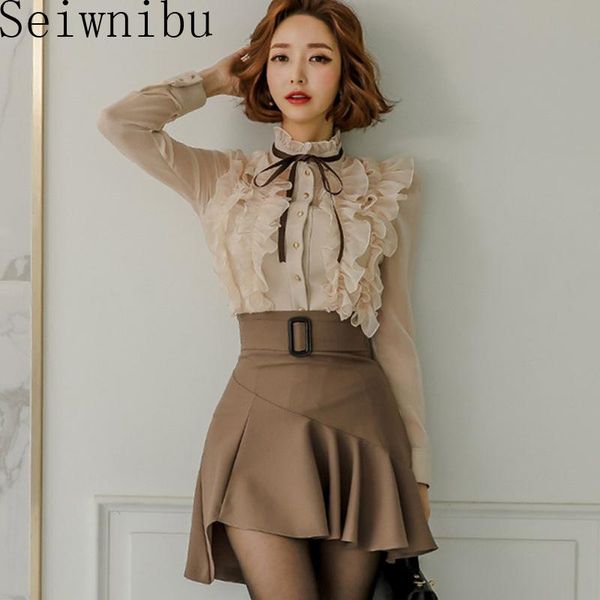 2020 new autumn fashion goddess sets women perspective ruffles chiffon + high waist mini korean sashes skirt feminine suits t200325, White
2020 new autumn fashion goddess sets women perspective ruffles chiffon + high waist mini korean sashes skirt feminine suits t200325, White