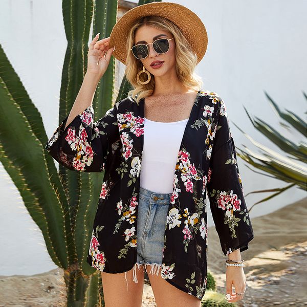 women kimono cardigan cover up colorful floral leaves print open front wide sleeves oversized casual summer beach bikini kimono, Blue;gray
women kimono cardigan cover up colorful floral leaves print open front wide sleeves oversized casual summer beach bikini kimono, Blue;gray