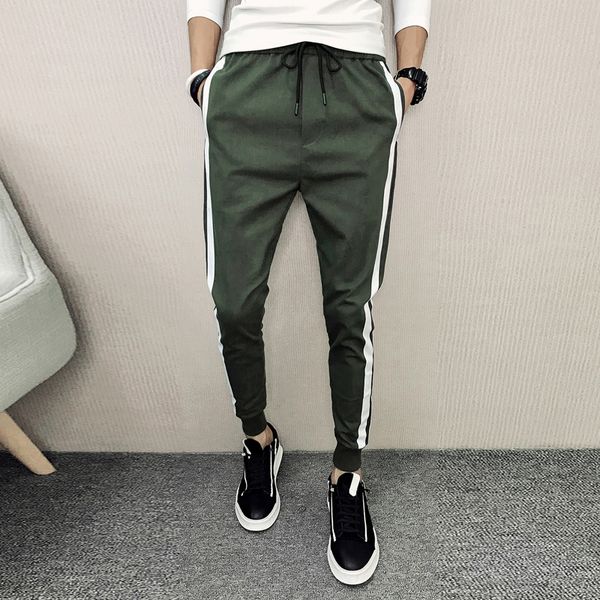 2018 new men's harem pants white stripe drawstring casual pants men slim fit long trousers male hip hop streetwear mens joggers, Black
2018 new men's harem pants white stripe drawstring casual pants men slim fit long trousers male hip hop streetwear mens joggers, Black