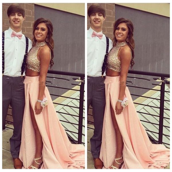 2019 high neck beaded a-line prom dresses split formal long special occasion party gowns two piece vestidos de evening party gowns, Black
2019 high neck beaded a-line prom dresses split formal long special occasion party gowns two piece vestidos de evening party gowns, Black