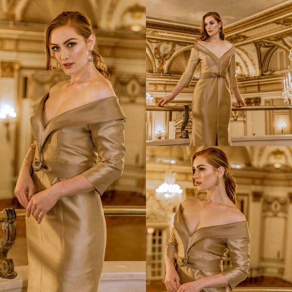 gorgeous gold mother of the bride dresses plus size 3/4 long sleeve off shoulder wedding guest dress front slit formal evening gowns, Black;red
gorgeous gold mother of the bride dresses plus size 3/4 long sleeve off shoulder wedding guest dress front slit formal evening gowns, Black;red