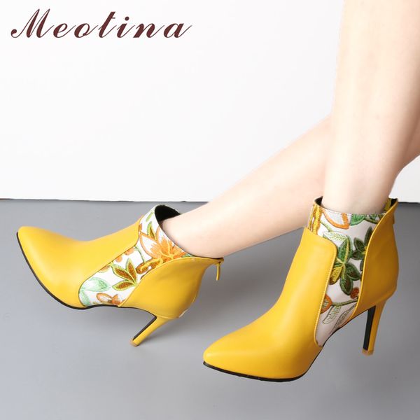 meotina shoes women boots high heel ankle boots flower pointed toe stiletto short zip female footwear white yellow 45 46, Black
meotina shoes women boots high heel ankle boots flower pointed toe stiletto short zip female footwear white yellow 45 46, Black